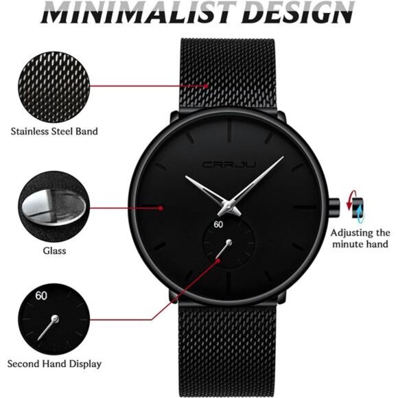 Ultra-Thin Minimalist - Fashion Wrist Watch for Men Stainless Steel Mesh Band main image 4